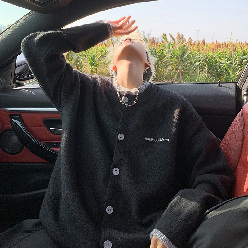 美式开衫毛衣男慵懒高级感秋冬针织衫外套cleanfit潮牌棒球夹克衫