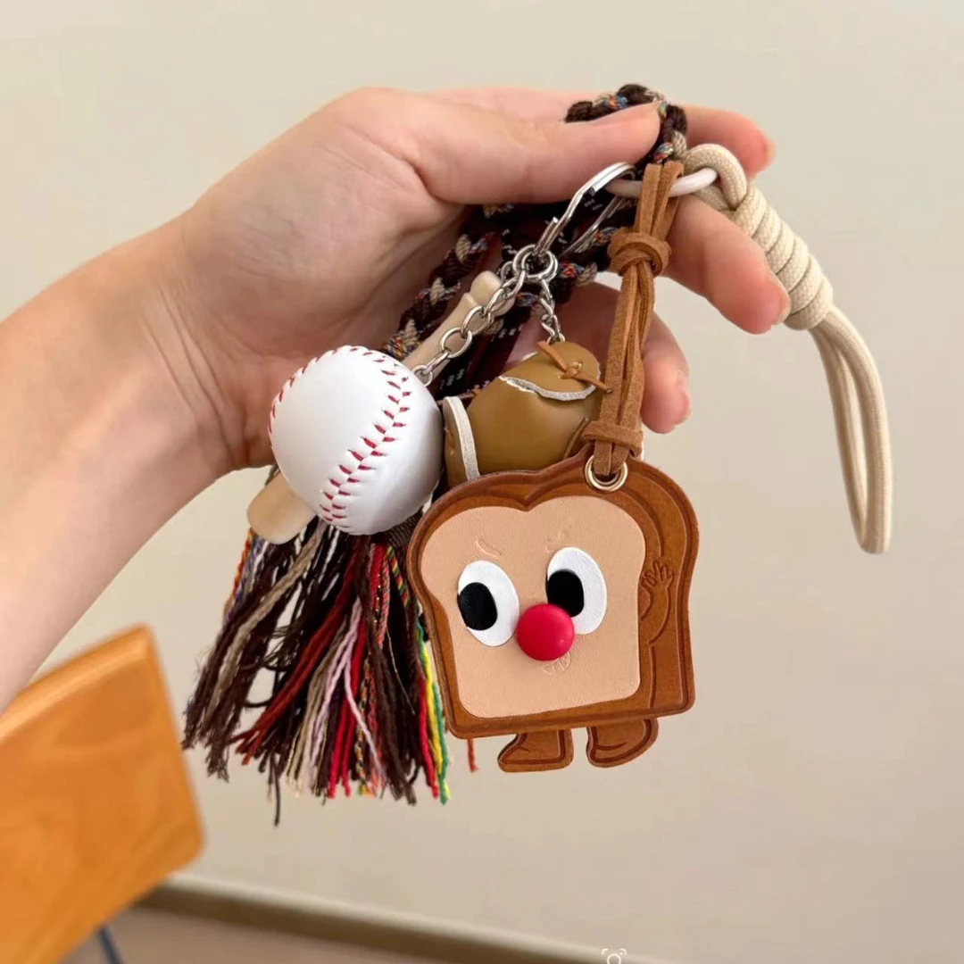 2024夏日miu系风碱水小面包编织绳钥匙扣挂件包包装饰挂件钥匙扣