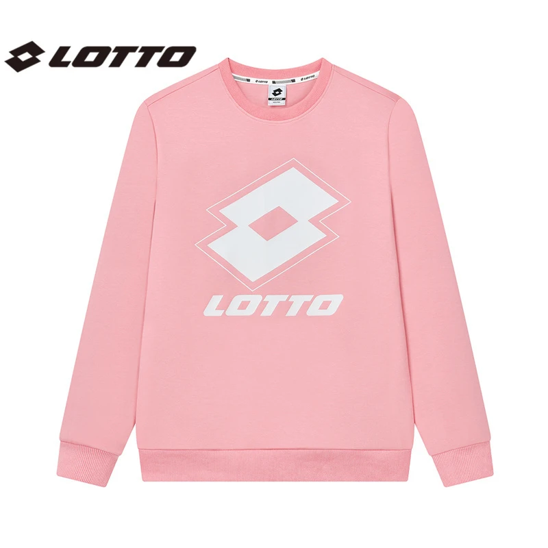 LOTTO/乐途2022春季新款粉色休闲百搭运动圆领套头印花长袖卫衣女