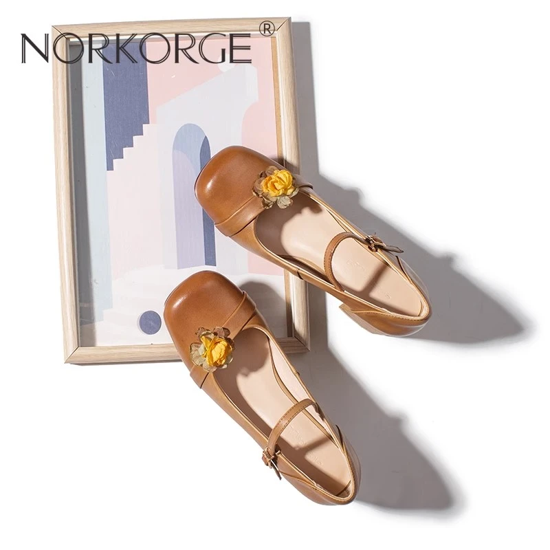 新款春秋复古棕色玛丽珍单鞋女鞋真皮圆头粗跟Lolita高跟鞋女通勤