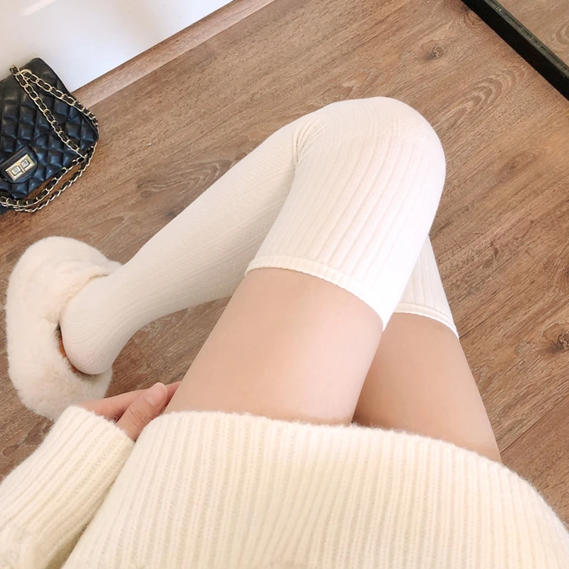 秋冬奶白色长筒袜过膝袜女保暖灰色高筒袜咖啡色大腿袜加厚中筒袜