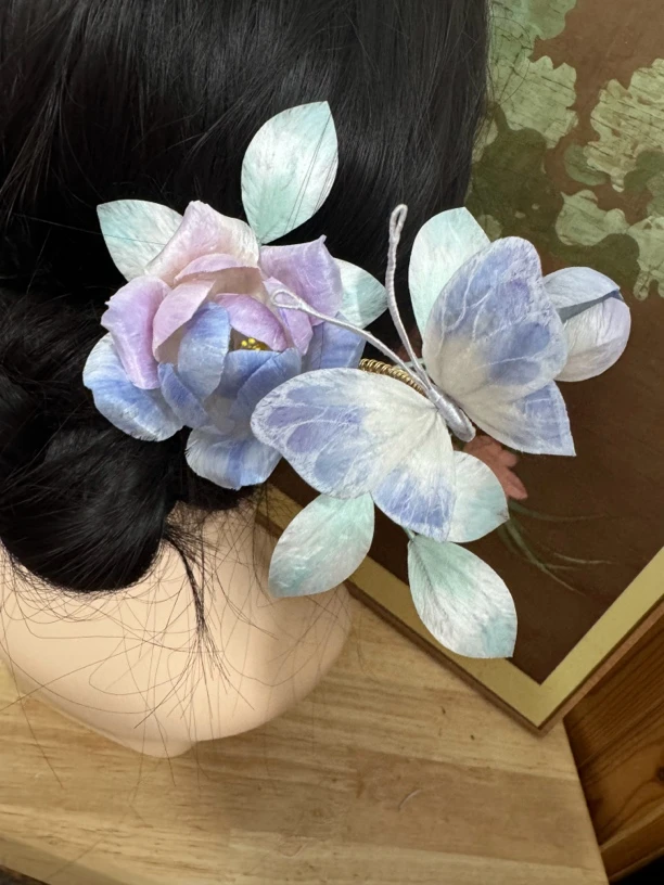 江南浔古风饰品汉服发饰 绒花七彩月季主体默认木簪改主体请备注