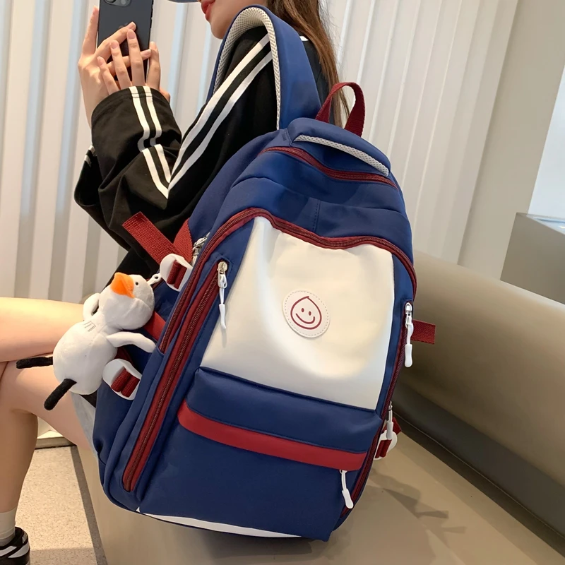书包女ins韩版撞色初高中生大容量双肩包中学生减负休闲电脑背包