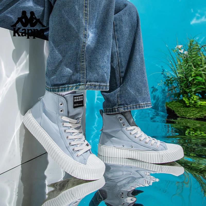 Kappa卡帕女鞋秋季高帮帆布鞋透气百搭情侣鞋厚底板鞋K0EW5CC15CJ