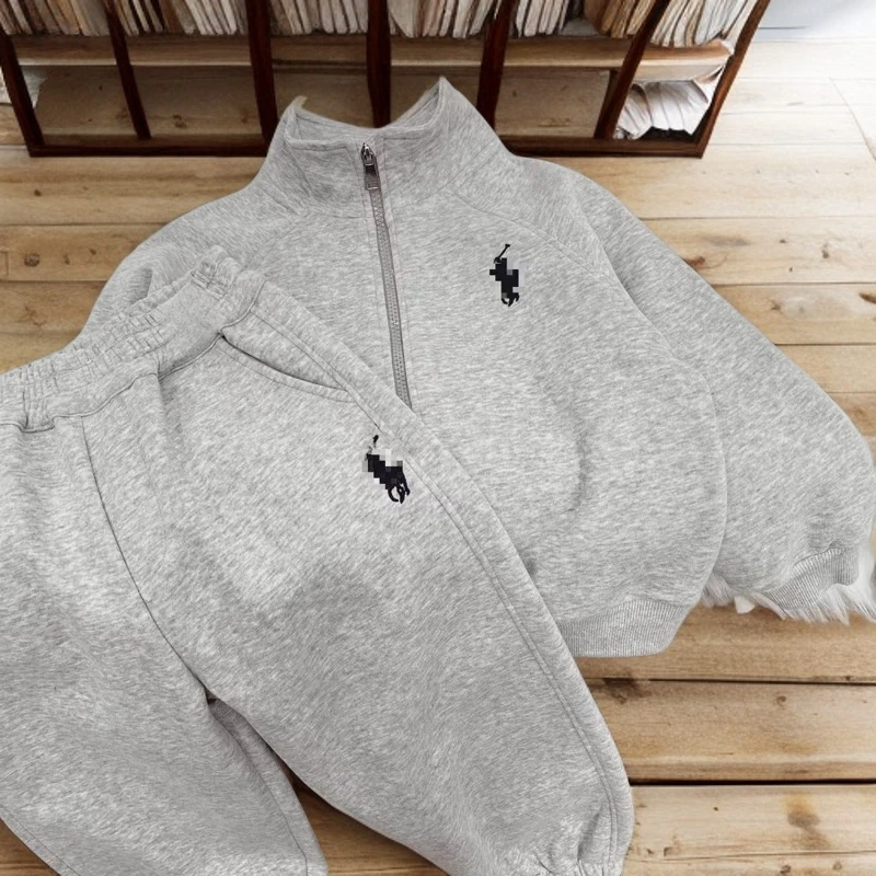 高品质2025新款中大童韩版绣花立领两件套休闲儿童套装男童女童