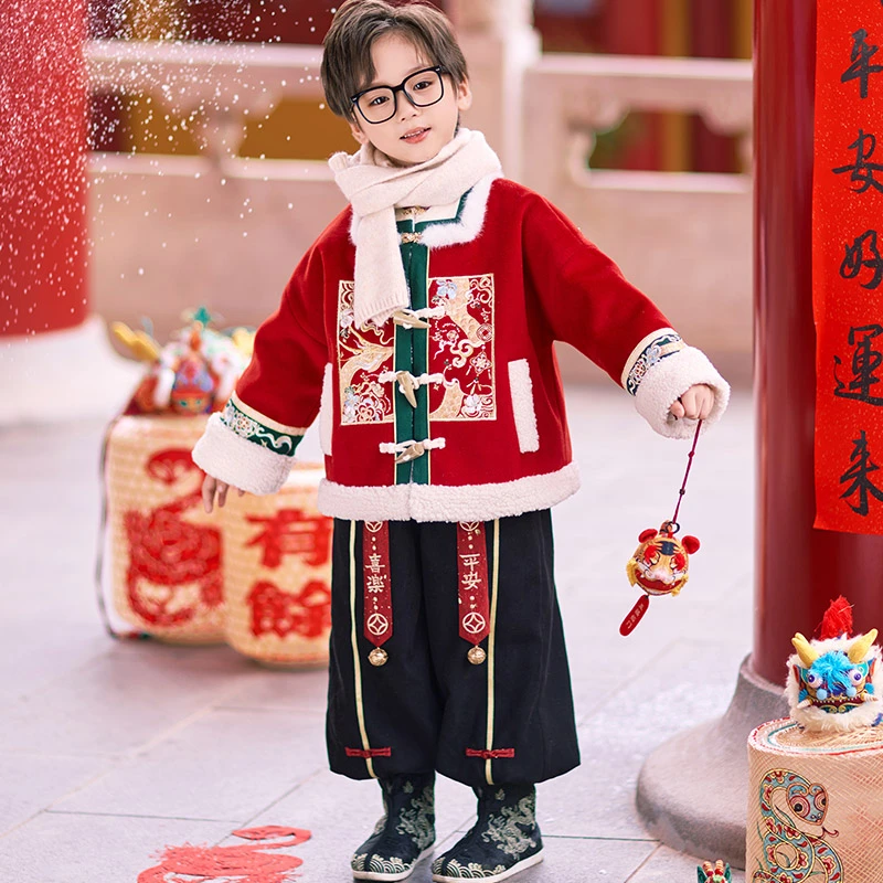 旗铂-金蛇迎春 2024新款男童拜年服秋冬儿童汉服冬装男宝国风唐装