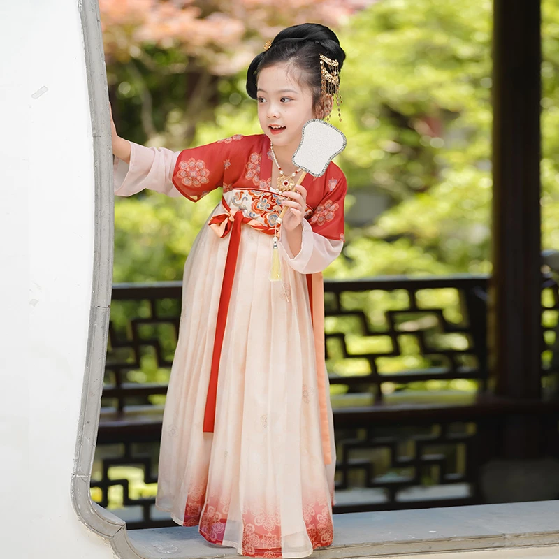 旗铂-云裳 春季2023新款唐代长袖女童汉服唐制齐胸汉服中国风古装