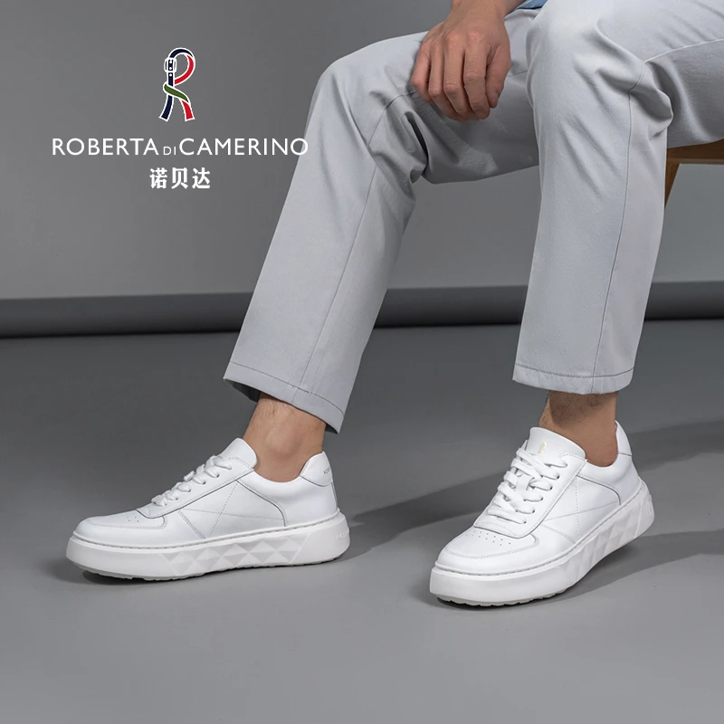 Roberta诺贝达男士新款休闲鞋休闲板鞋圆头低帮时尚百搭潮小白鞋