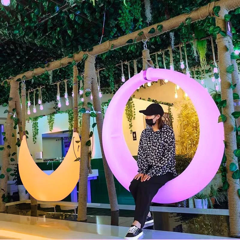 发光秋千户外庭院吊椅摇椅景观打卡引流太阳能月亮秋千网红秋千