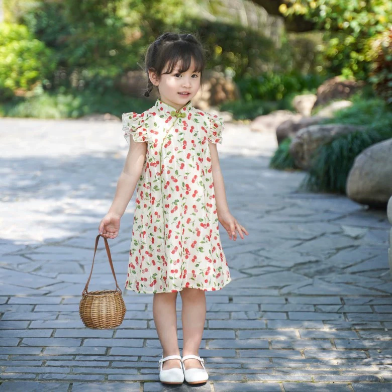 儿童夏季旗袍 女童中式改良旗袍裙飞袖新国风 儿童纱裙