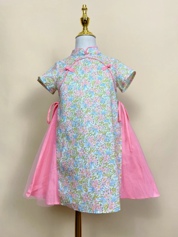 现货【书仪】女童旗袍夏季新品 文静碎花高品质棉质印花 中式纱裙