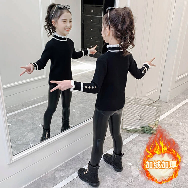 童装女童打底衫毛衣春秋新款洋气秋冬半高领加绒加厚上衣针织衫潮