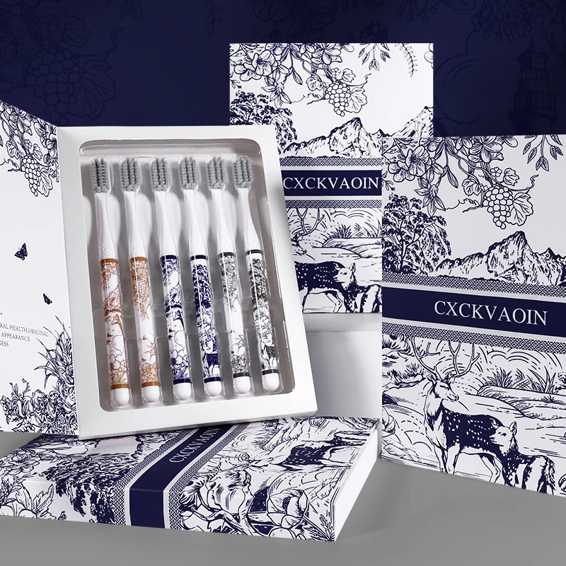 【6支轻奢礼盒装】新款情侣超细中毛牙刷家用成人小头刷高颜值手柄