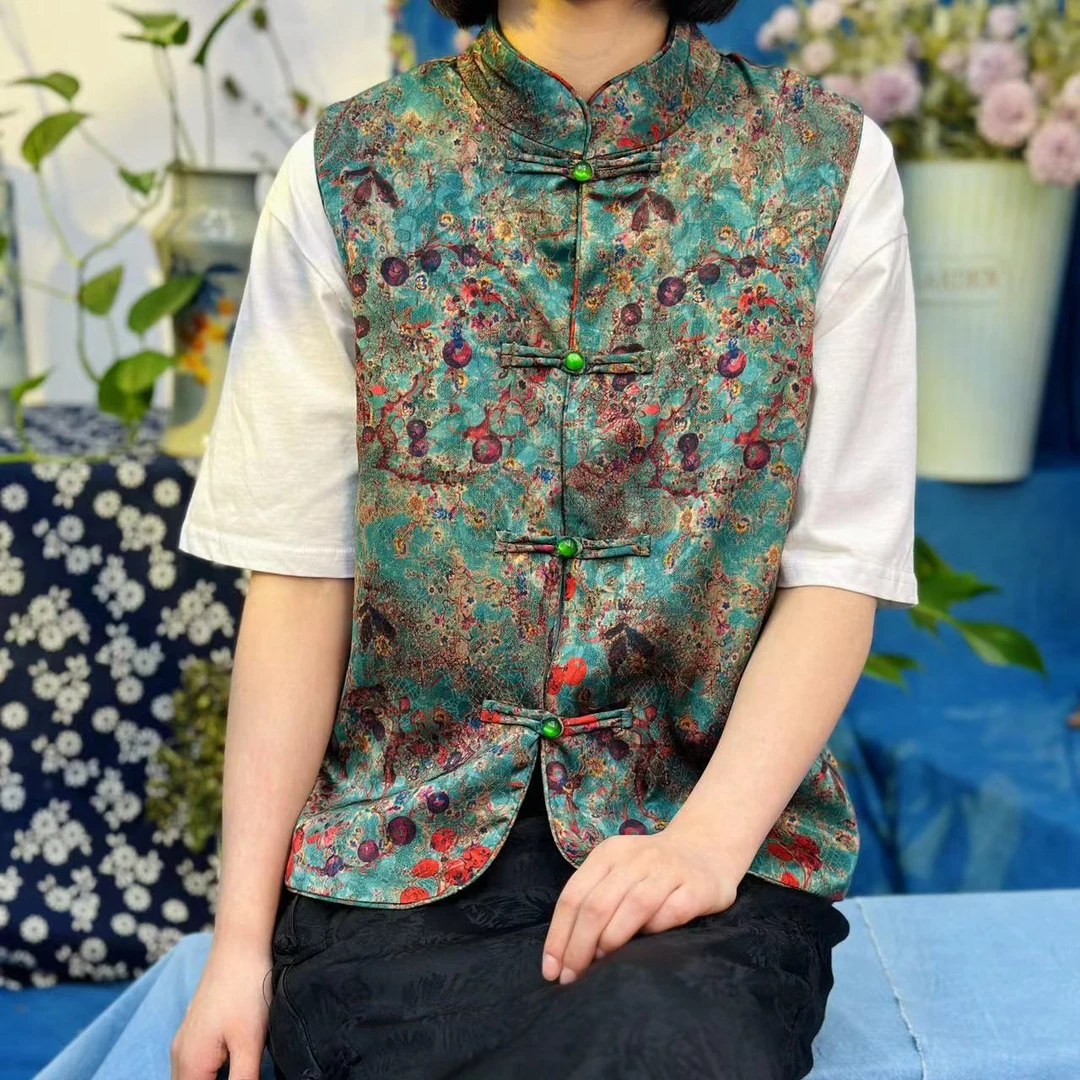 【国色天香】马甲复古中式中国风国潮拼色盘扣上衣外套女士