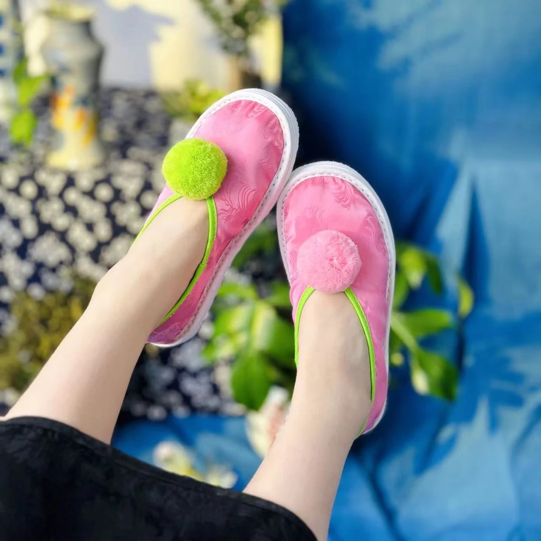 西楚【粉泡泡】中国风透气养脚刺绣纯手工千层底布鞋民族风