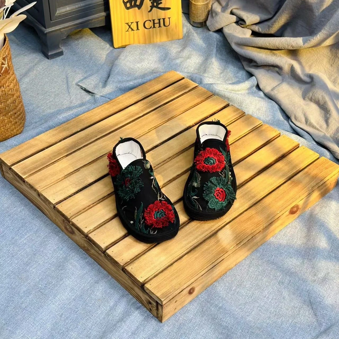 【蔷薇】新中式中国风绣花圆头透气养脚刺绣纯手工圆头千层底布鞋