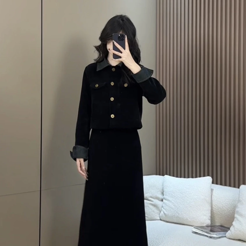 秋冬季不起球雅丹风小香风两件套气质遮胯显瘦半身裙短裙套装新年