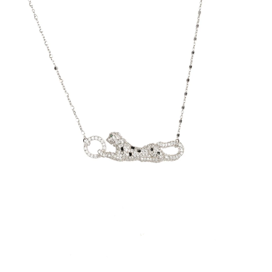 坠链均925银合成锆石 2667-黑白满钻豹子时尚项链