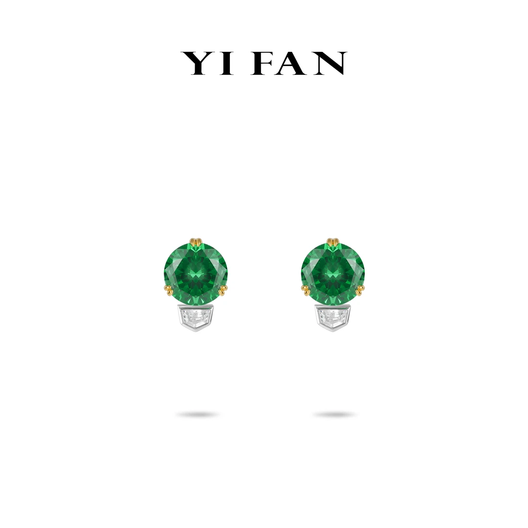 一梵 925银合成锆石耳饰 3332-时尚百搭简约气质绿点金爪个性耳环