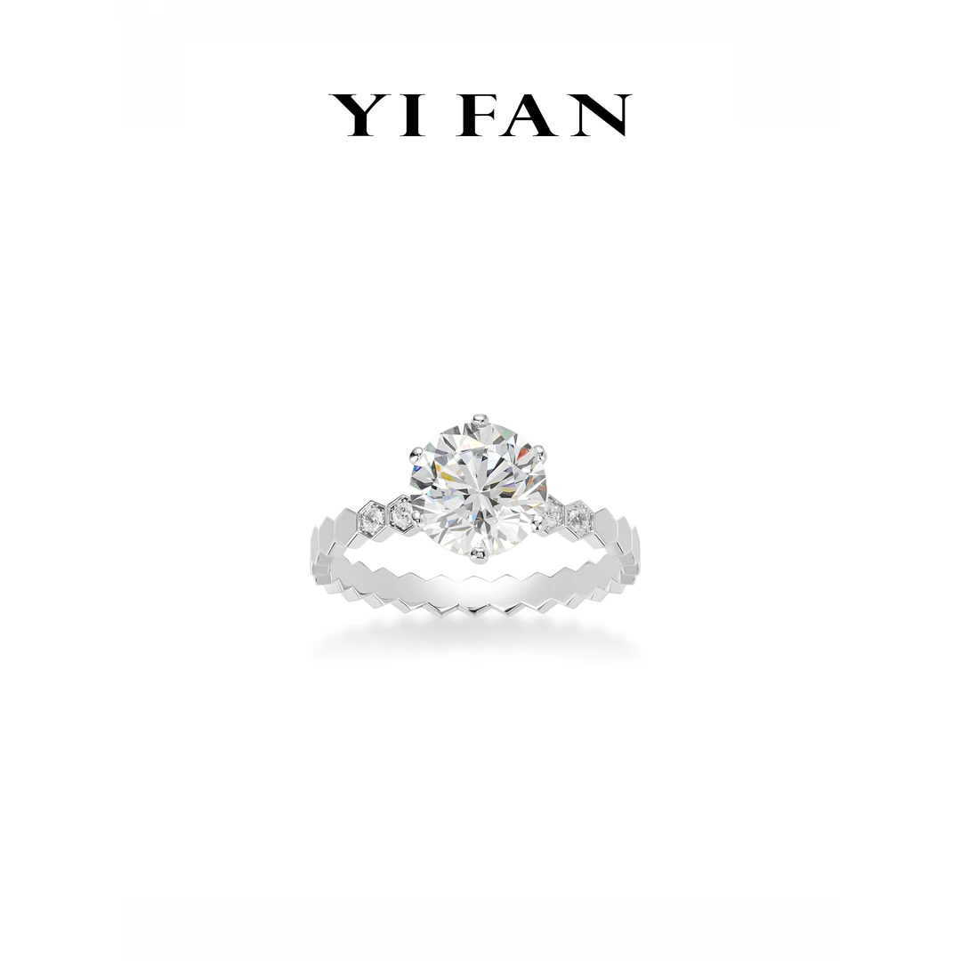 一梵 925银合成锆石戒指 1000-女款白色六爪三生三世经典简约戒指