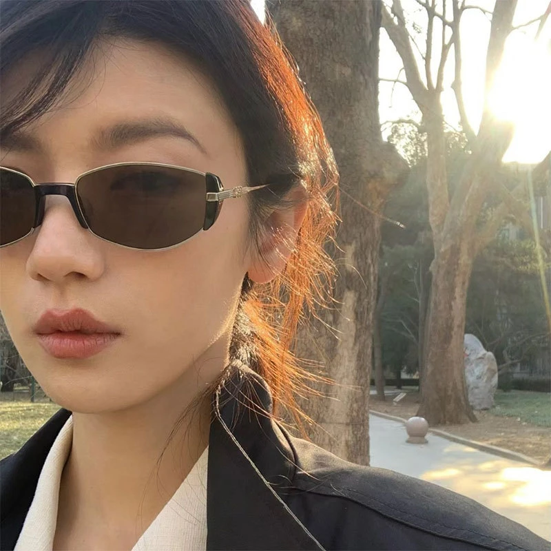 复古欧美风辣妹框茶色椭圆太阳眼镜女款高级感小棕镜墨镜圆脸遮阳