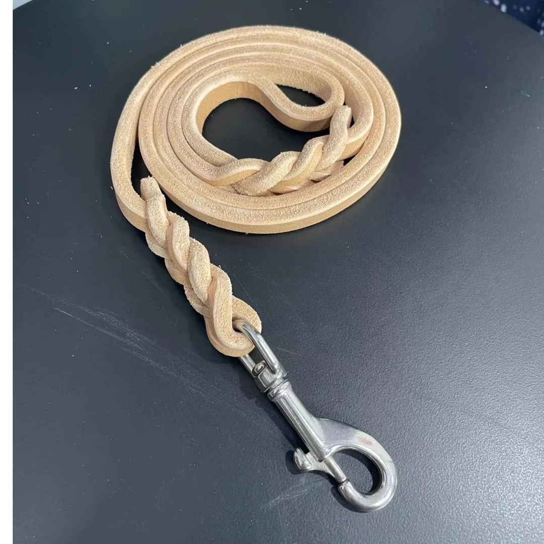 1.2cm0.9cm中大型犬牛皮牵引绳进口真皮遛狗绳牵引带用品德牧马犬