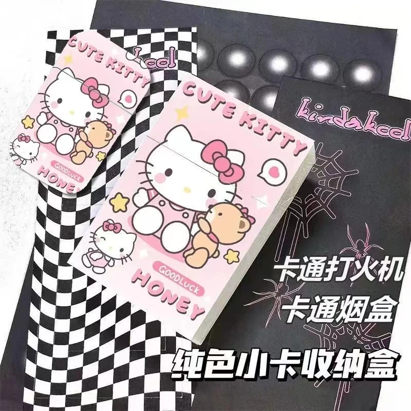 可爱卡通kt猫库洛米塑料盒子金属打火机粉焰送男友送闺蜜粗20支装