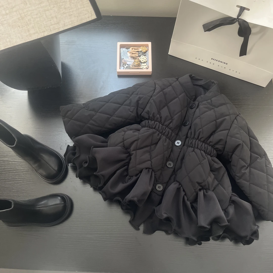 【3】女童冬款棉袄小女孩韩版时髦洋气花边下摆外套冬装