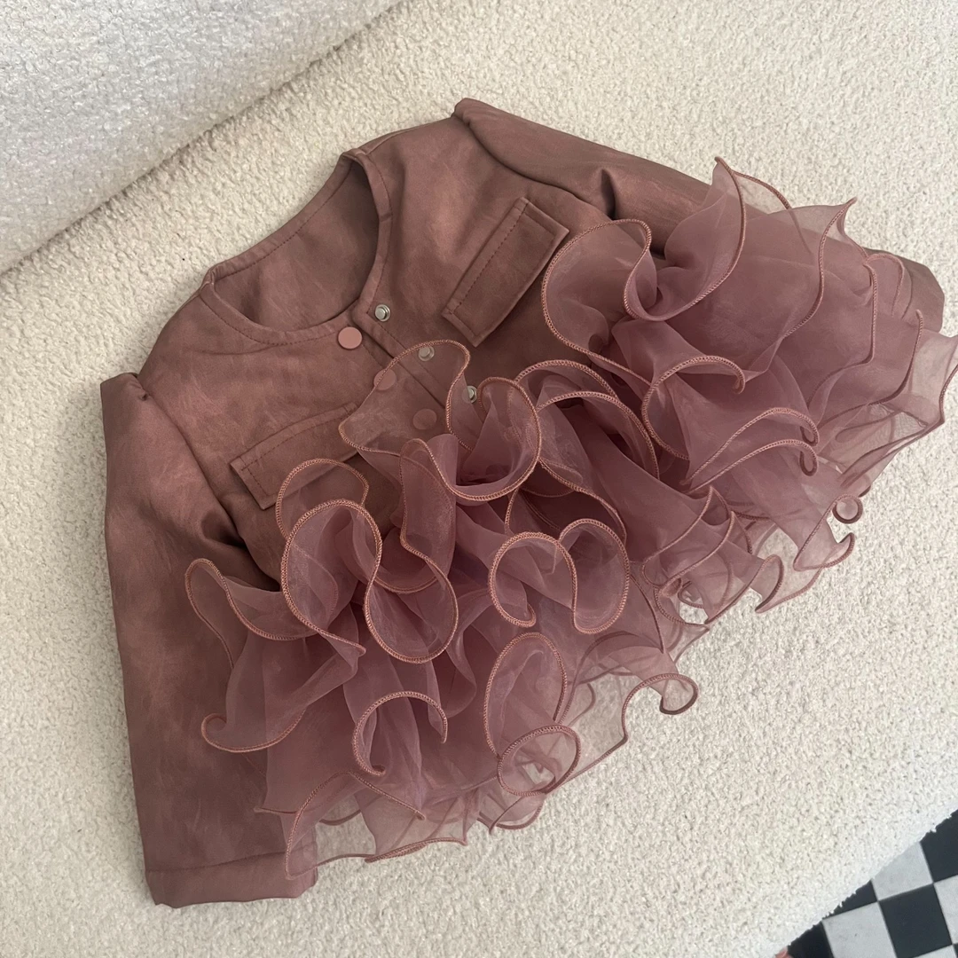 【3】萌娃穿搭设计款蓬蓬纱夹棉加厚短款皮衣外套