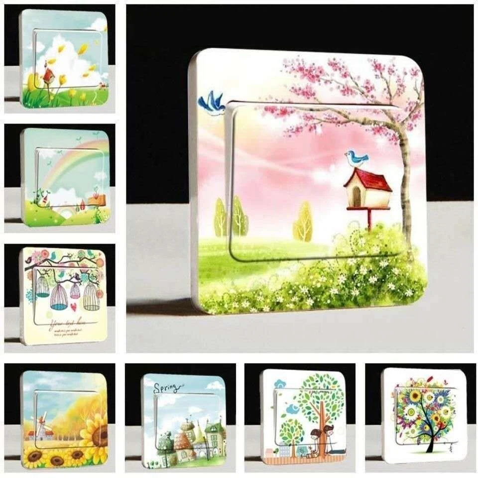 开关贴家用可移除墙贴正方形可爱卡通插座贴家居自粘防水防尘贴画