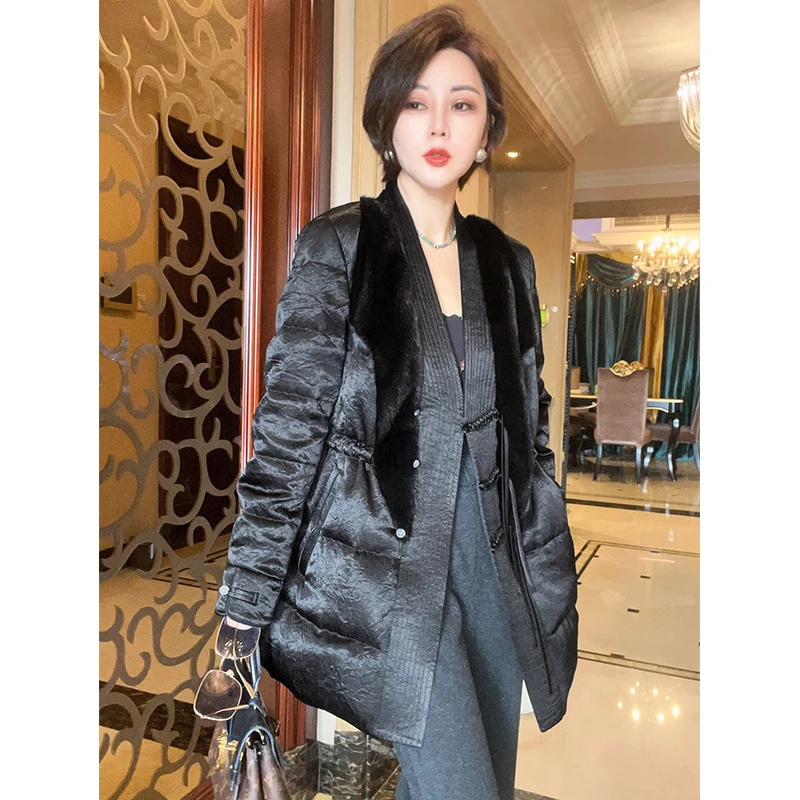 水貂拼接鹅绒羽绒服轻国风高级感减龄显瘦外套女24100819