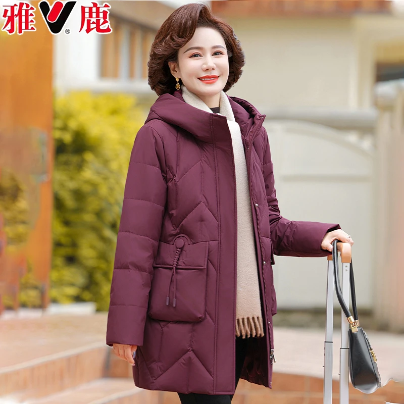 雅鹿中老年羽绒服女40岁50妈妈冬装时尚气质中年女款加厚保暖外套
