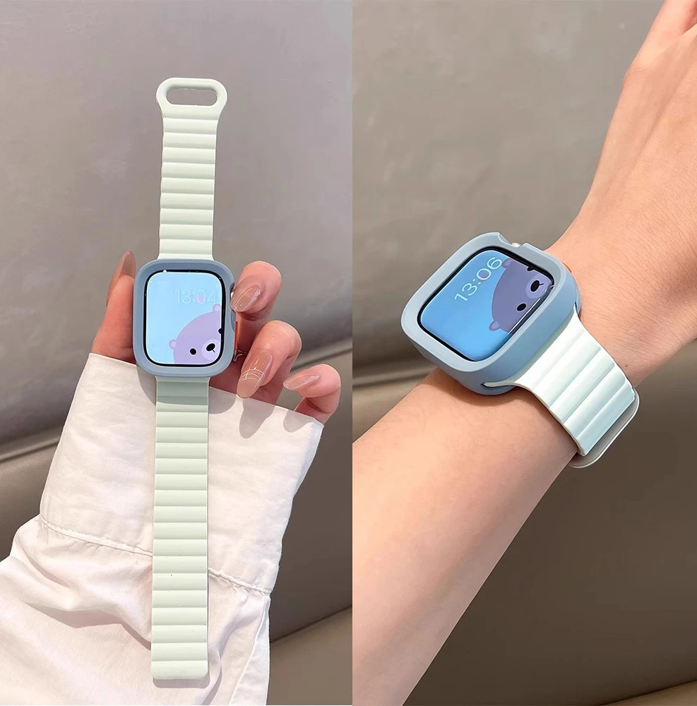 适用iwatch10手表带新款硅胶applewatchs9表带s876代磁吸女款秋冬
