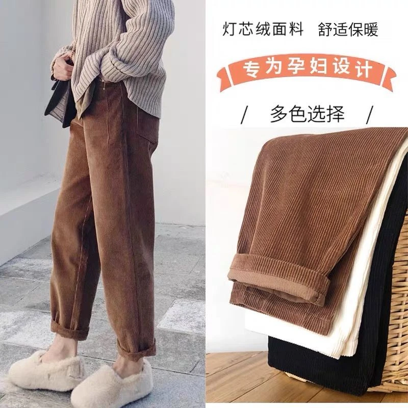 孕妇裤春秋装外穿时尚打底裤加绒加厚灯芯绒潮妈休闲长裤子秋冬季