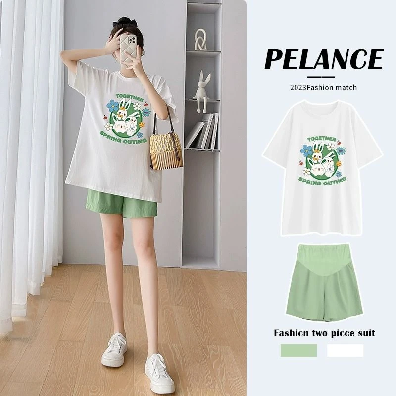 孕妇夏装套装小个子夏季薄款外出时尚短裤两件套夏天短袖孕妇恤