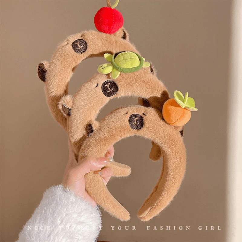 2024卡皮巴拉毛绒发箍头饰毛绒超萌水豚网红洗漱发卡压发发箍头箍