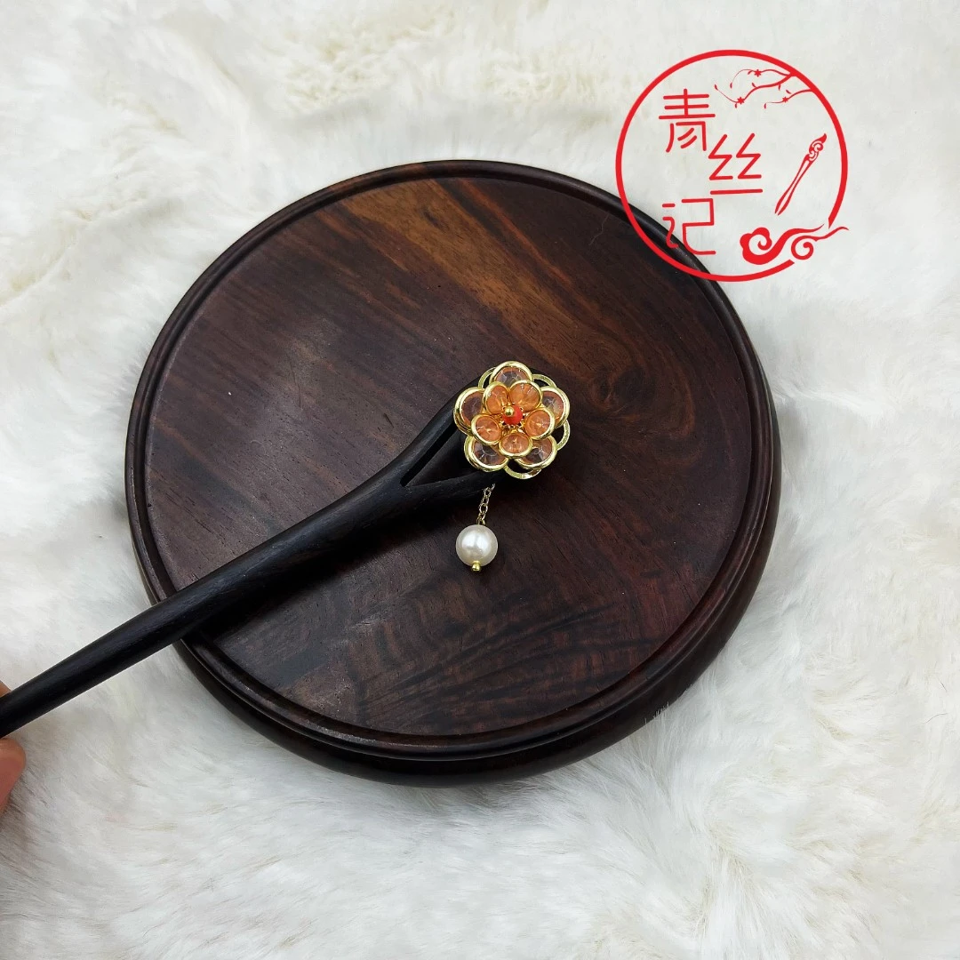 中式手工紫光檀发簪“栀子花”款古风简约发饰国风古典头饰百搭簪发