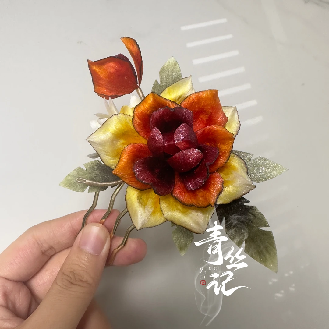 【赤蔷】非遗古风桑蚕丝绒花蝶贝芙蓉花鸭发夹日常百搭新中式