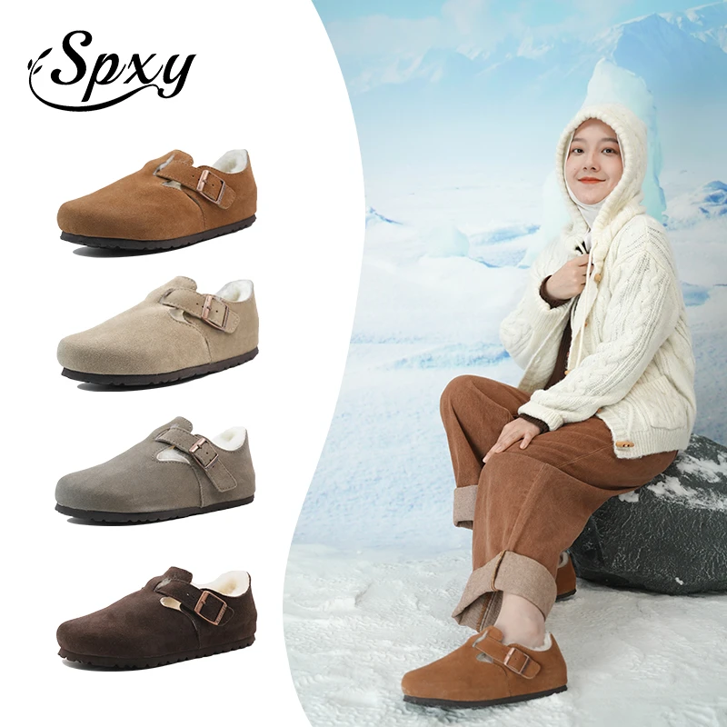 Ariesugg【全包棉鞋】秋冬新款男女真毛勃肯乐福鞋软木加绒加毛软底