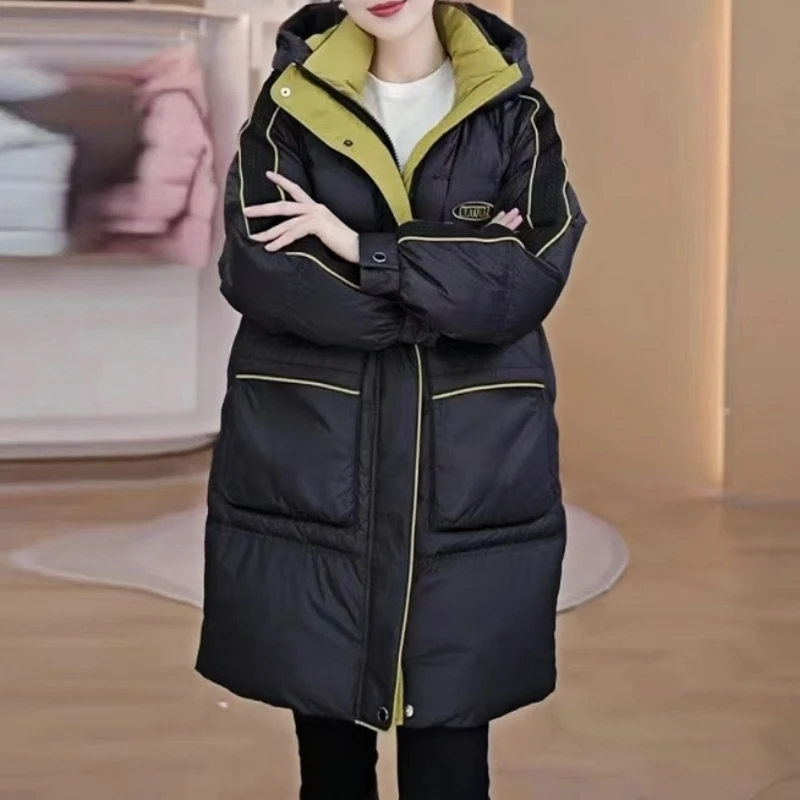 棉服女中长款韩版宽松遮肉显瘦2025新款棉衣加厚大码连帽棉袄外套