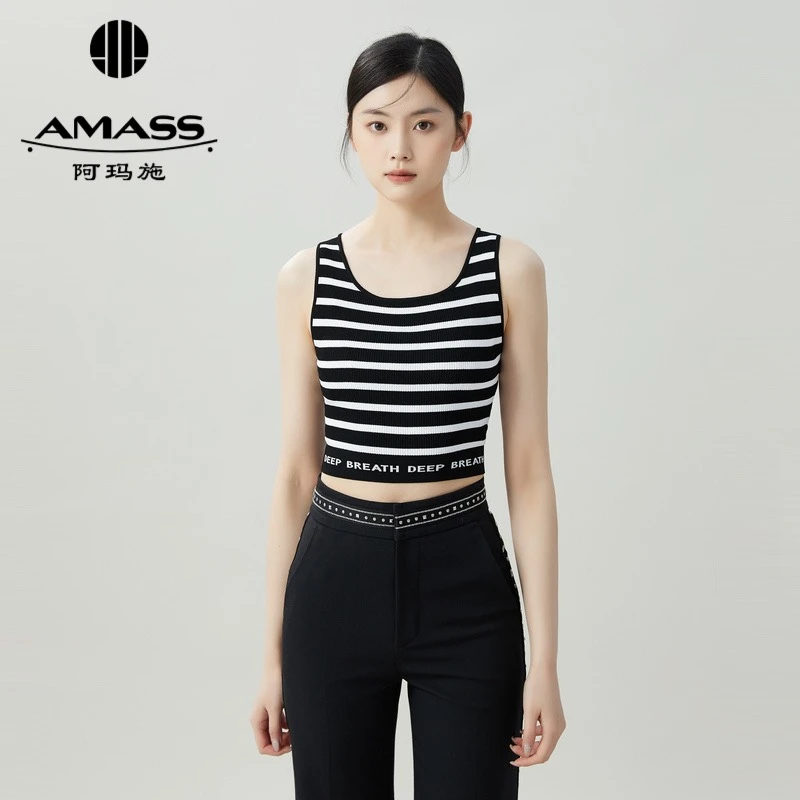 AMASS阿玛施时尚百搭深呼吸复古条纹短款针织背心5399591