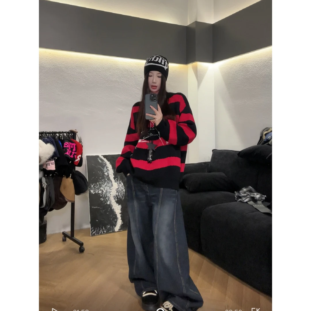 弯刀牛仔裤复古小众设计感秋冬男女松弛拖地阔腿镰刀宽松长裤显瘦