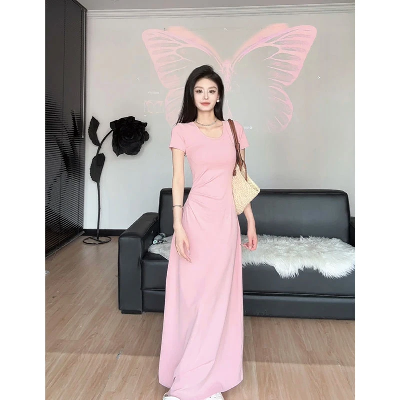 【美好际遇】2024夏日新款大A摆连衣裙收腰长裙温柔气质粉蓝色裙子