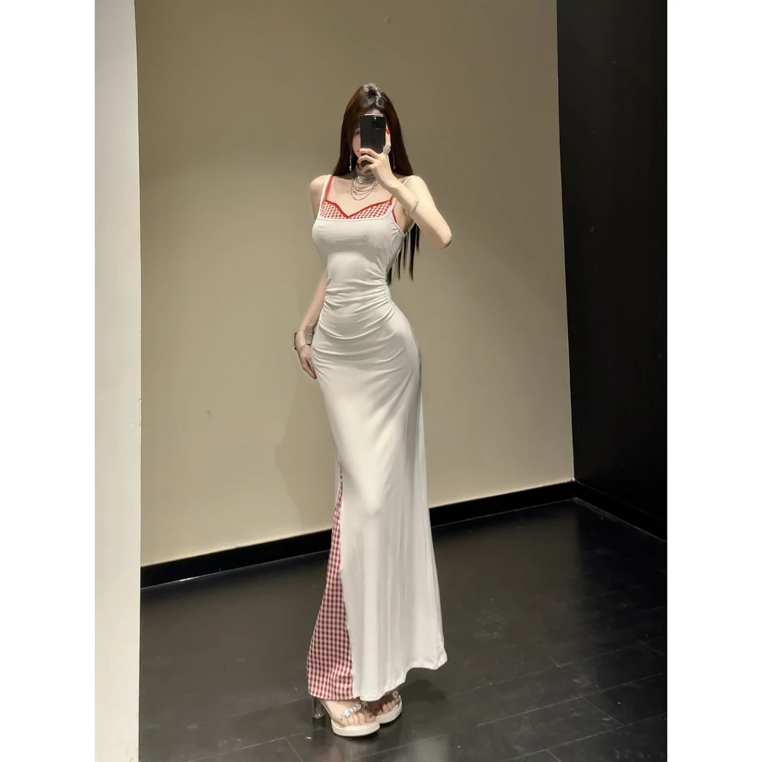 【JOJO】性感吊带设计感开叉拼接长裙小众设计纯欲收腰连衣裙女