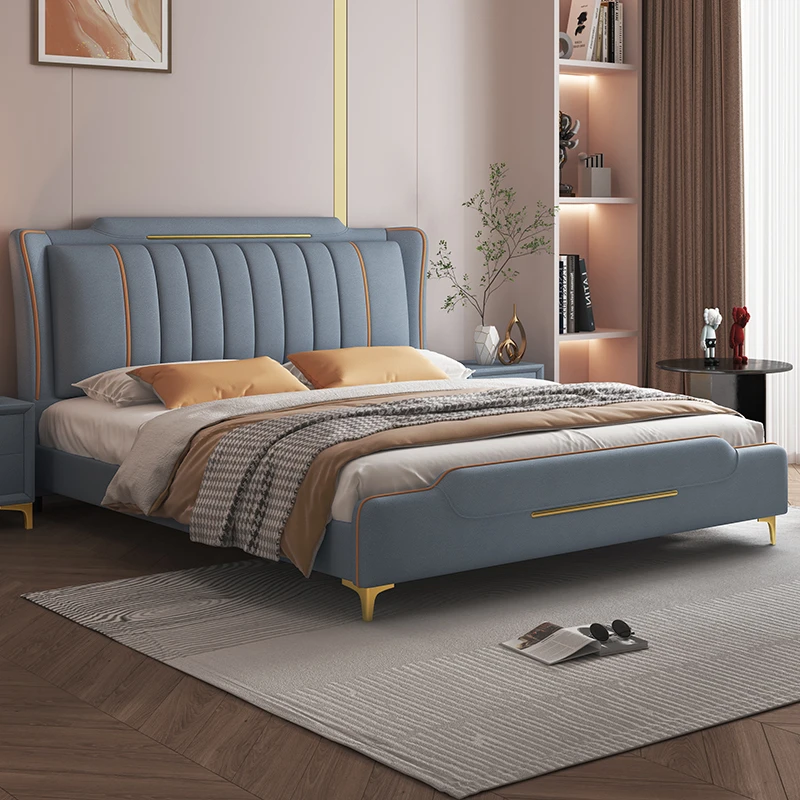 轻奢主卧大床简约双人床实木床软包皮床主卧婚床框架床高箱气压床