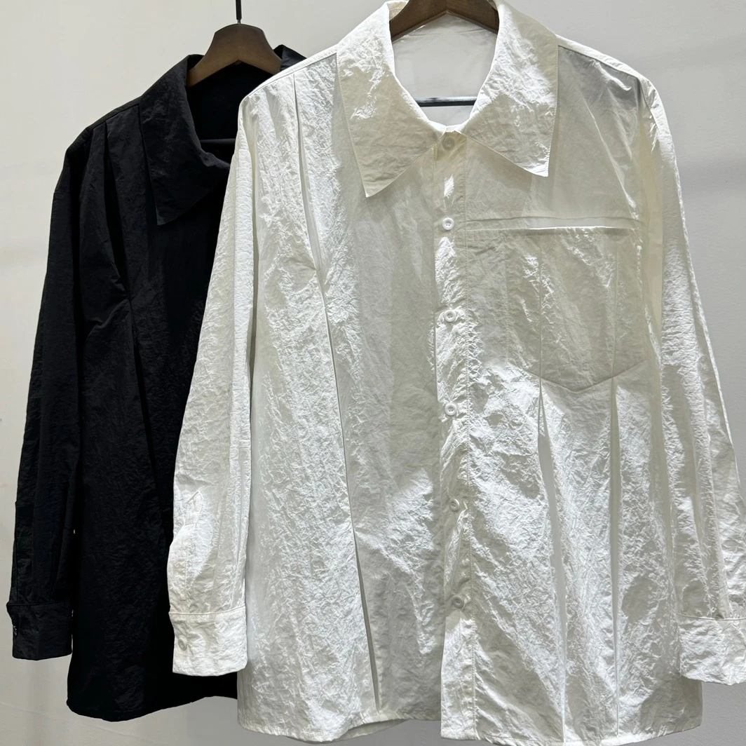 T现秋季新款简约时尚设计感长袖衬衣潮牌韩版休闲宽松衬衫上衣