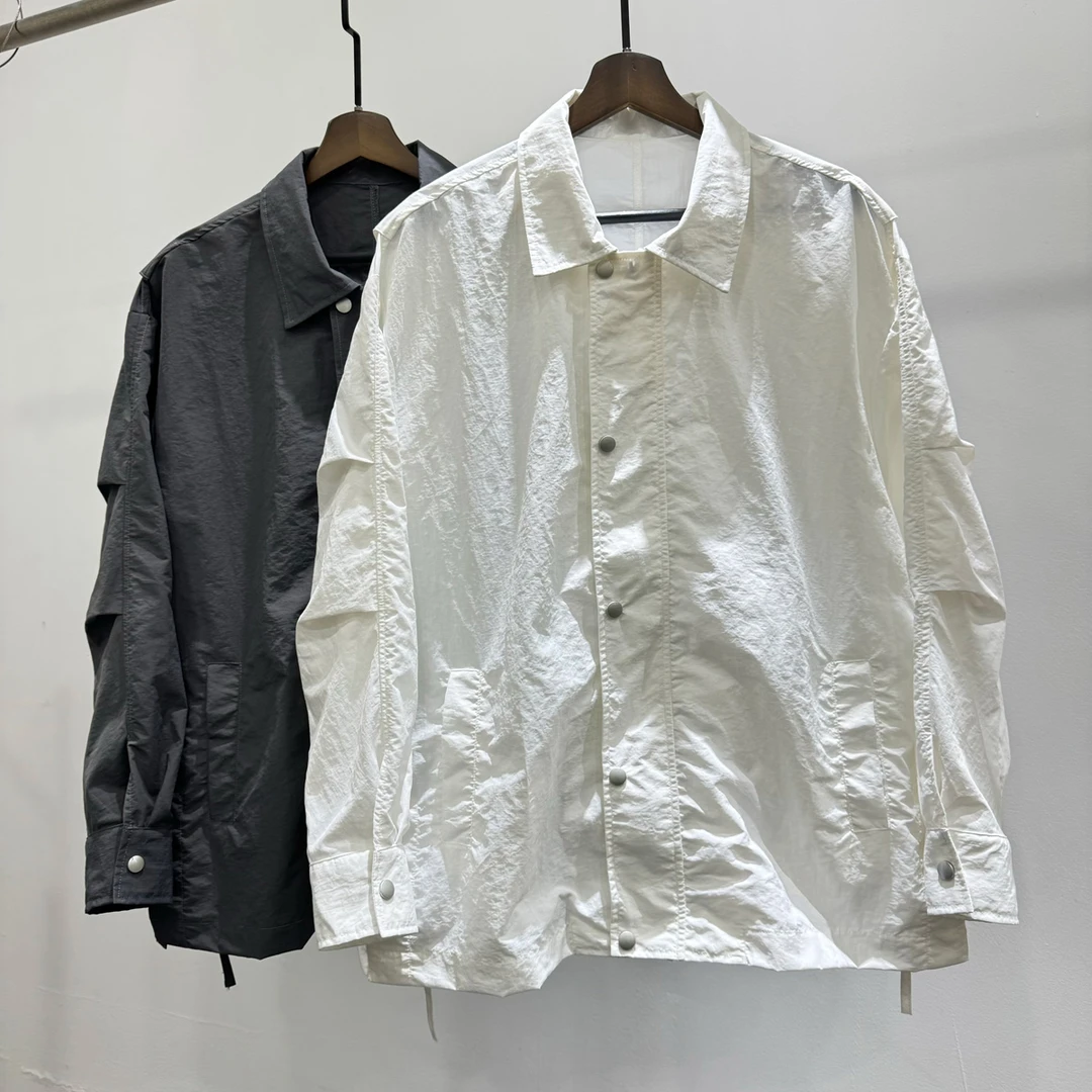 男士简约百搭休闲褶皱抽绳长袖衬衣秋季新品潮牌INS韩版宽松上衣