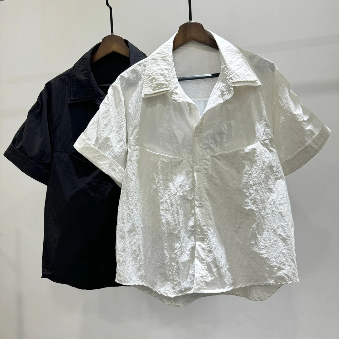 现货拼接双层领设计感短袖衬衫潮牌INS夏季男士宽松休闲百搭衬衣