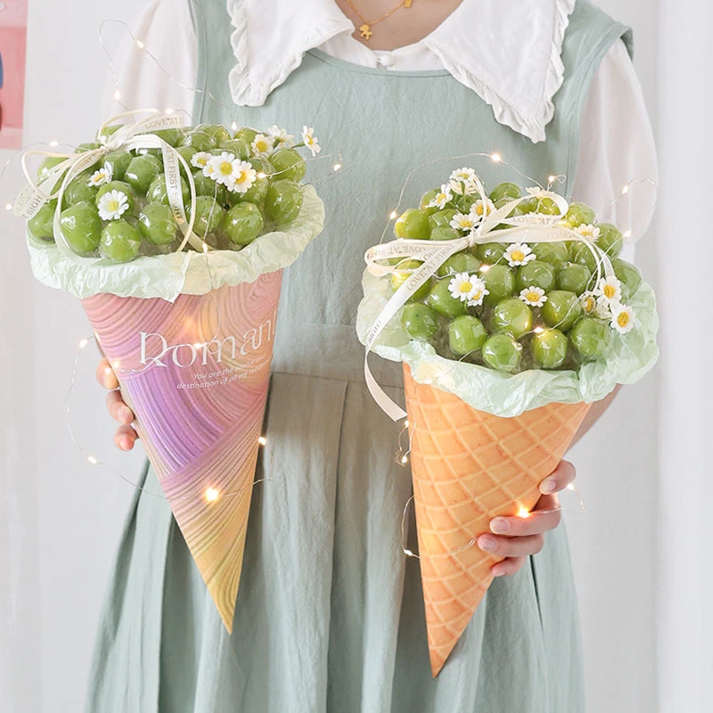 diy水果花束材料包冰淇淋甜筒葡萄花束花艺包装纸创意生日礼物女