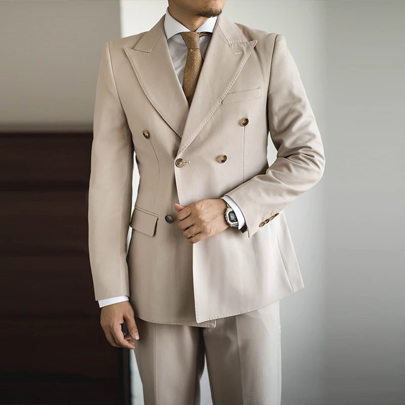 秋冬英伦轻商务绅士男士西套装服修身双排扣西装正装外套礼服套装